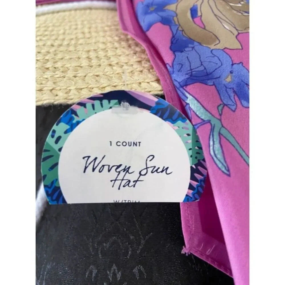 NWT Straw Hat with Purple Scarf and tie